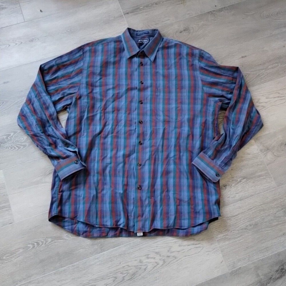 Paul Frederick Dress Shirt XLT Tall Button Down Blue Red Plaid Shadow Check